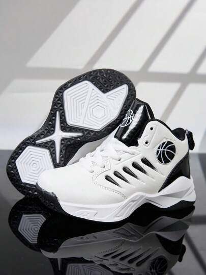 Boys' Fashionable Multi-Purpose Leather Casual Shoes, Outdoor Anti-Skid TPR Sole, Training Basketball Sneakers, Everyday Casual Sports Running Shoes