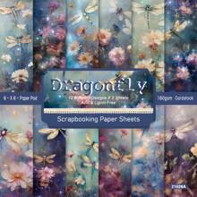 24 张/包 6 英寸 X 6 英寸剪贴簿纸，蜻蜓、孔雀羽毛、蒲公英、蝴蝶翅膀剪贴簿图案纸包 DIY 工艺背景纸、垃圾日记本、卡片制作材料， - 彩色 - 查看 15