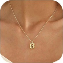 suteyi Bubble Letter Necklace Gold 14K Gold Plated Necklace Initial Necklaces For Women Dainty Bubble Alphabet Pendant Personalized Jewelry Gift - Gold - View 23