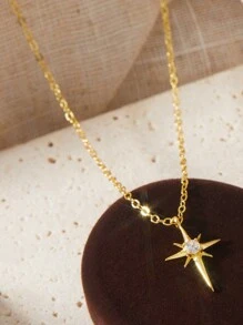 1pc Dainty & Sparkly Star & Eight-pointed Star Shaped Necklace With Versatile Style - Gold - View 2