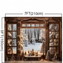冬季乡村小屋圣诞背景面料户外雪松林白色蜡烛设计背景家庭聚会聚会肖像摄影横幅乙烯基 - 彩色 - 查看 6