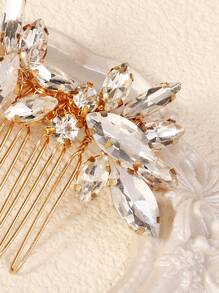 1 件装女士水钻新娘婚礼发梳奢华发饰闪亮水钻新娘侧发梳女士新娘女孩 - 金色 - 查看 3