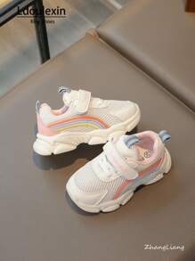 Scarpe sportive per bambini, nuove scarpe casual in rete traspiranti con design arcobaleno carino per ragazzi e ragazze, morbide e antiscivolo, con chiusura a strappo facile da indossare e togliere, adatte per primavera, estate, autunno e inverno