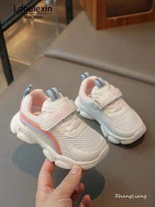 Scarpe sportive per bambini, nuove scarpe casual in rete traspiranti con design arcobaleno carino per ragazzi e ragazze, morbide e antiscivolo, con chiusura a strappo facile da indossare e togliere, adatte per primavera, estate, autunno e inverno