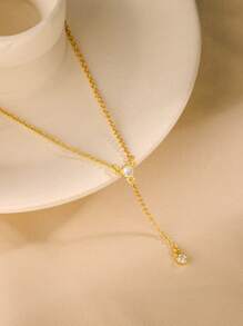 Esberry 1PC Fashionable Simple Long S925/925 Sterling Silver Necklace Y-Shaped Tassel Necklace Women's Clavicle Chain Necklace
