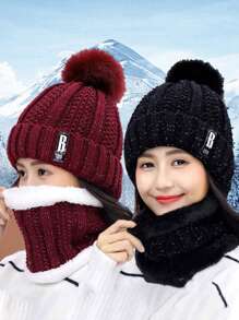 2/3 Peças Conjunto Chapéu, Lenço e Luvas da Moda para Mulheres, Gorro de Inverno Quente de Camada Dupla, Lenço de Pescoço Feminino, Touca Balacrava para Menina