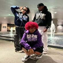 Stylish Letter Print Hoodie - Full-Zip Closure, Ultra-Casual Long Sleeve Loose Fit With Convenient Pocket, Designed Specifically For Womens Everyday Wear, Womens Clothing - 紫色 - 查看 2