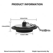 2 Pieces Of Rubber Sink Plug Drain Cover, 43mm Universal Bathtub Plug With Long Metal Ball Chain And Hanging Ring, Bathroom Kitchen Drain Plug, Bathtub Sink Plug, Bathroom Anti Odor Sealed Floor Drain Without Deformation Bathtub Accessory Bathroom Bathtub Drain Plug - Black - View 2