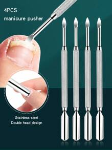 Stainless Steel Ultra-Thin Double-Headed Cuticle Remover - Manicure Nail Tool For Cuticles And Calluses Removal, Angled Callus Pusher Double-Sided Cleanup Edge Knife - Silver - View 2