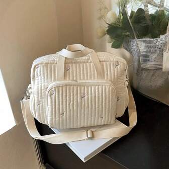 New 2024 Ins Style Lightweight & Cute Embroidered Fashionable Mom Tote Bag, Korean Version, Portable Shoulder Bag For Young Mothers & Traveling