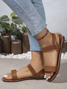 Giày sandal đế bằng thời trang thường ngày cho nữ, giày quai mắt cá chân hở mũi thường ngày, dép sandal đi biển mùa hè - màu nâu - Xem 4