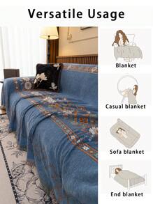1pc 4-Season Chenille Jacquard Sofa Cover Throw, Bohemian Style Pet Waterproof Anti-Slip Dustproof Sofa Protector, Faux Suede Couch Cover For L-Shape Sofa And 1/2/3/4 Seat Sofa (Sold Individually)