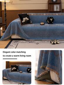 1pc 4-Season Chenille Jacquard Sofa Cover Throw, Bohemian Style Pet Waterproof Anti-Slip Dustproof Sofa Protector, Faux Suede Couch Cover For L-Shape Sofa And 1/2/3/4 Seat Sofa (Sold Individually)