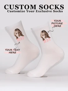 1 Đôi Tất Ngộ nghĩnh, Tất tùy chỉnh, Tất sáng tạo tùy chỉnh, Tất quà tặng sinh nhật tùy chỉnh, Tất có hình mặt và chữ tùy chỉnh trên tất, Tất ống thể thao giải trí phù hợp cho hàng ngày, quà tặng, lễ hội - trắng - Xem 1