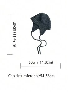 1pc Knit Hood Beanie Hat For Women, Winter, Niche, Flattering, Tie-Up Ear Warmer, Warm, Petite Trapper Hat, Lake Green