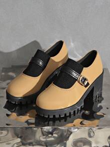 2024 新款法式短踝靴，女款粗跟修身靴，加大码，时尚百搭平底低跟靴 - 黃色 - 查看 1