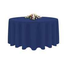 White Round Tablecloth 90/108/120 Inch Table Cloth Stain And Wrinkle Resistant Round Tablecloths Reusable And Washable Polyester Fabric Table Covers For Buffet Wedding Party And Banquet - Navy Blue - View 8