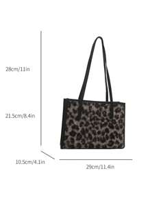 女士时尚百搭豹纹单肩包，适合日常通勤和旅行 - 黑色 - 查看 6