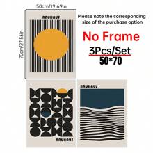 3 套装饰艺术几何海报 - 包豪斯风格简约帆布墙面艺术印刷品，适用于家庭办公室、客厅、卧室 - 时尚主题室内墙面装饰，纵向方向，无框 - 非常适合艺术爱好者和现代家居装饰 - 无框 - 彩色 - 查看 14