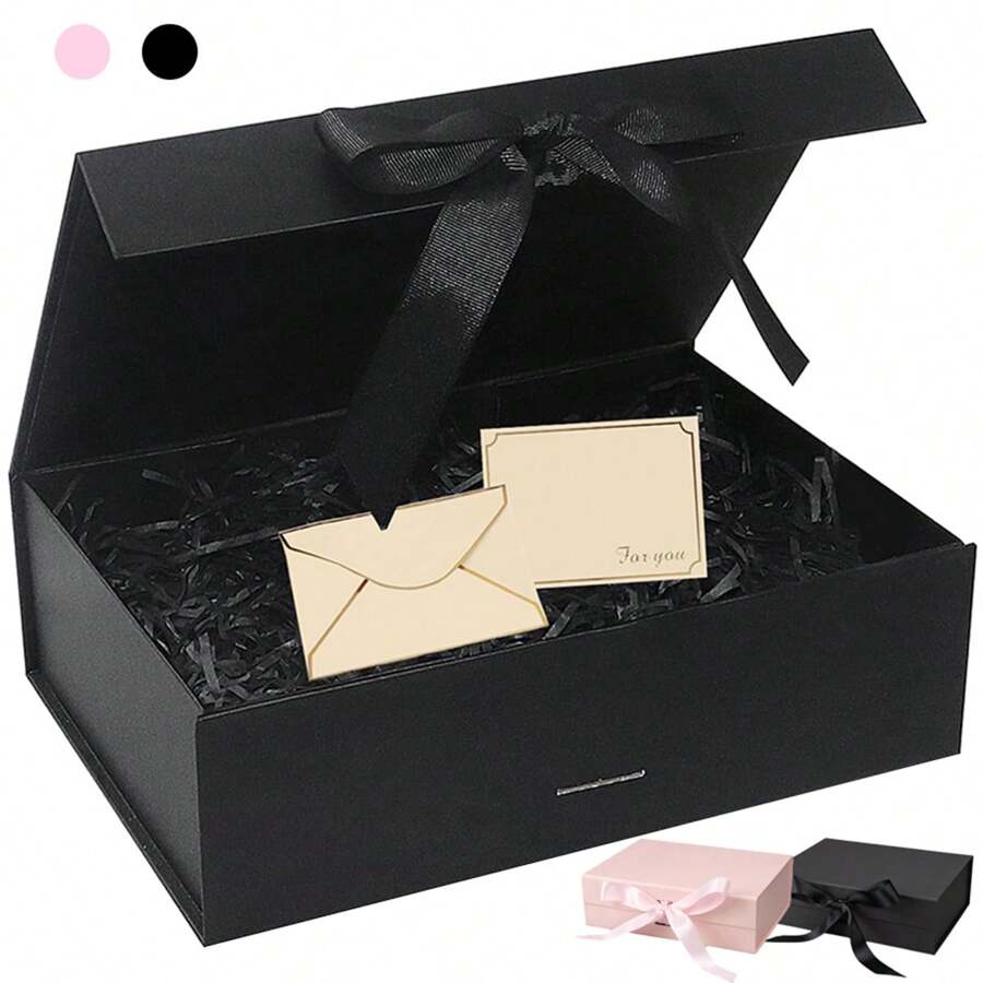 3 种尺寸可选 33x27x12cm 豪华磁性礼品盒带盖丝带带草贺卡情人节礼品包装盒