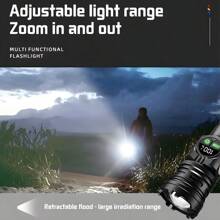 1pc Multi-Modes LED Flashlight Powerful Zoom Flashlight Type-C Rechargeable Torch With Side Light Red Warning For Camping Exploration Fishing Walking Work - Black - View 6