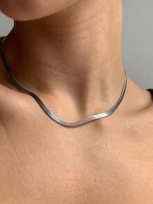 MECYLIFE 1 Piece Simple Stainless Steel Flat Snake Chain Fashionable Non-Fading Blade Chain Necklace - Chain - View 2