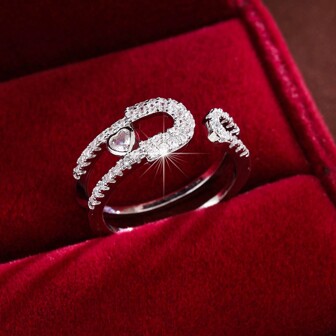 1pc Open-Ended Heart-Shaped CZ Stone Decorated Women's Ring