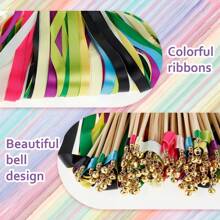 100pcs Silk Ribbon Wands With Bells Colourful Streamers Stick Wish Wands Fairy Stick Wedding Streamers Party Favors For Wedding Party Holiday Celebration Decoration - Multicolor - View 5