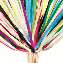 100pcs Silk Ribbon Wands With Bells Colourful Streamers Stick Wish Wands Fairy Stick Wedding Streamers Party Favors For Wedding Party Holiday Celebration Decoration - Multicolor - View 3