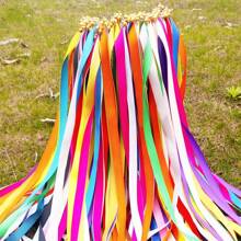 100pcs Silk Ribbon Wands With Bells Colourful Streamers Stick Wish Wands Fairy Stick Wedding Streamers Party Favors For Wedding Party Holiday Celebration Decoration - Multicolor - View 8