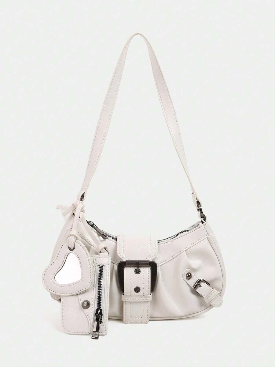 Dedoo Retro Bag 1PC Y2K Gothic Fashionable Type Rivet Decoration Vintage Block Decoration Women's Shoulder Bags And Shoulder Botes Are Adjusted For Daily Travel,Fashionable Niche Design, Steampunk, Goth,Bag For Women, Cool Girls Street Wear,Peferct For Music Festival, Concert, Rock Style Bag For Women - 白色 - 查看 1