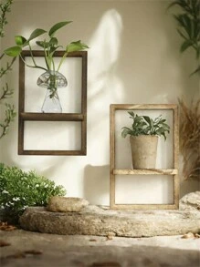 1/2pcs, Storage Rack Storage Rack Paulownwood Wooden Door Frame Type Wall Hanging Flower Pot Storage Rack, Simple Home Bedroom Decoration - Multicolor - View 2