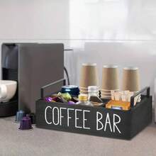 1pc Coffee Bar Accessories Storage Rack, Countertop Style, Tea And Coffee Storage, Wooden Coffee Bar Accessories, Suitable For Countertop And Farmhouse Style Storage Set, Can Perfectly Store Coffee Cups, Coffee Capsules, Sugar And More.