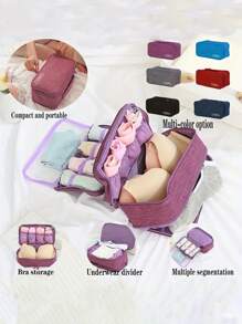 Travel Portable Storage Organizer Bag, Lightweight Oxford Fabric, Multifunctional Compact Packing Solution With Zipper Pouches For Underwear And Accessories, Hand Washable, With Black, Blue, Grey, Purple(Zipper Lining Color Random)