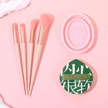 化妆工具套装，包含4支化妆刷、1个大号海绵气垫粉扑和1个清洁碗，是理想的节日礼物（共6件套）。 - 彩色 - 查看 6