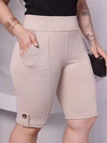 Women's Bermuda Shorts With Pocket And Button - 米色 - 查看 1