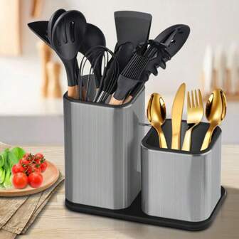 Stainless Steel Kitchen Utensil Storage Can, Cutlery Holder For Forks, Knives, Spoons
