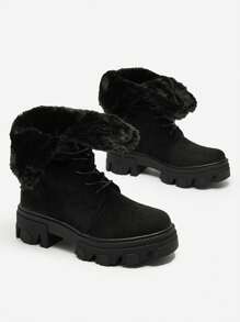 Royalfashion Botas de Cano Curto com Cadarço Femininas Cavenma - Preto - Ver 4