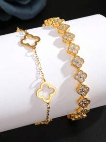 Bộ 2 vòng tay thời trang bằng thép không gỉ và đồng Cubic Zirconia, trang sức sang trọng cho phụ nữ, thích hợp để đeo hàng ngày và làm quà tặng - bộ hai mảnh - Xem 9