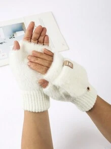 1 par de guantes sin dedos convertibles de punto, guantes de dedo medio forrados para estudiantes que escriben, jóvenes con pantalla táctil, oficina, a prueba de frío, ciclismo al aire libre, guantes 2 en 1 para el atuendo de Acción de Gracias, Navidad, invierno, mujer+equipo de invierno+guantes de oso+Navidad