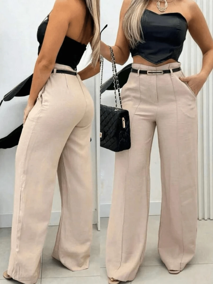Tailored Wide Leg Pants Women's Fashion - Màu be - Xem 1