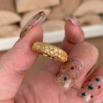 Women's French Vintage Style Luxury 18K Gold Plated Zirconia Wheat Ear Creative Ring