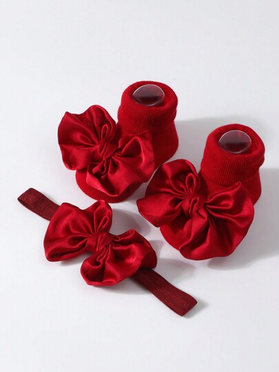 Nuevo set de accesorios para el cabello y calcetines de bebé: 1 diadema de moño de princesa + calcetines antideslizantes para gatear en el piso de bebé, amor de San Valentín