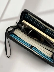 HOVI'S 复古简约长款钱包 大容量 多卡位 商务/办公通勤 男士拉链钱包 腕带 钥匙扣钱包 男士礼物 情人节 黑色包 旅行必备品 节日必备品 男士包 冬季钱包 校园 运动生活 男士钱包 度假礼品包 包包 手拿包 手提包