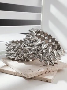 LADYCOCO 2pcs Punk Style ABS Plastic Rivet Bracelet Couples Set, Women Silver Personalized Rivet Bangle, Suitable For Daily Wear, Party, Music Festival - Silver - View 6