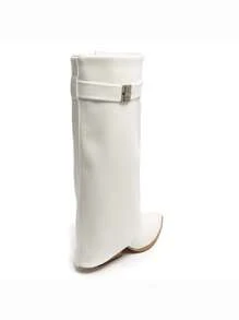 Zapatos de tacón bajo/alto, decoración con hebilla de metal, diseño de punta afilada - Blanco - Ver 6