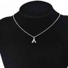 Stainless Steel Initial Letter Necklace + Velvet Bag Cute Pendant Delicate Gift - R - Xem 4