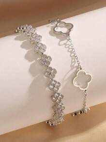 Bộ 2 vòng tay thời trang bằng thép không gỉ và đồng Cubic Zirconia, trang sức sang trọng cho phụ nữ, thích hợp để đeo hàng ngày và làm quà tặng - bộ hai mảnh - Xem 4