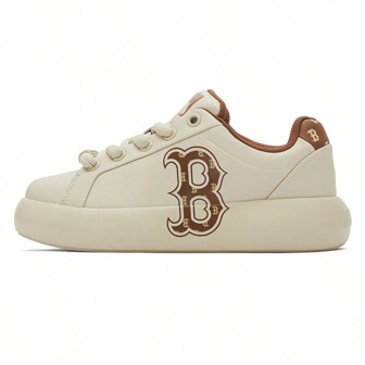 MLB Chunky Classic Comfortable Casual Versatile Retro Floral Platform Sneakers, Shock-Absorbing, Non-Slip, Low-Top, Unisex, Camel Brown