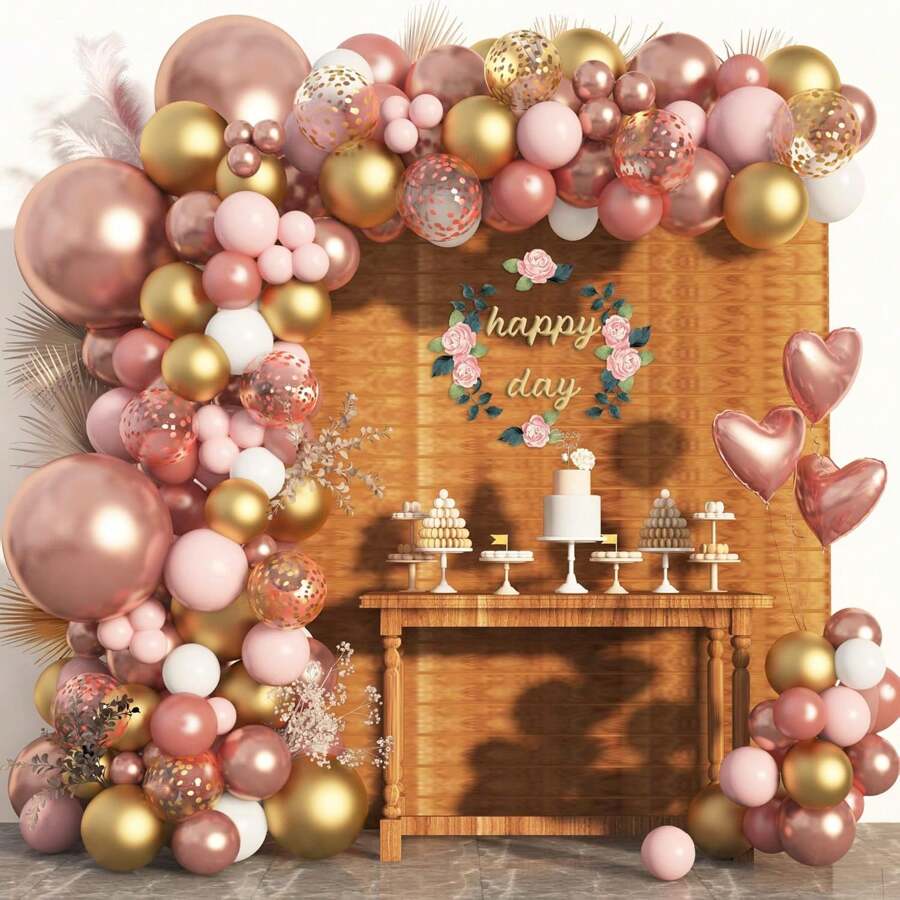 Bộ 108 bóng bay vòng hoa vàng hồng, bóng bay cao su màu vàng hồng trắng vàng kim tuyến dùng để trang trí tiệc cưới cô dâu, tiệc sinh nhật, tiệc mừng tốt nghiệp, tiệc độc thân - Nhiều màu - Xem 1